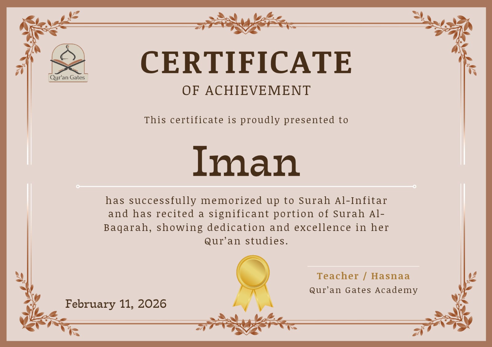 Student Certificate