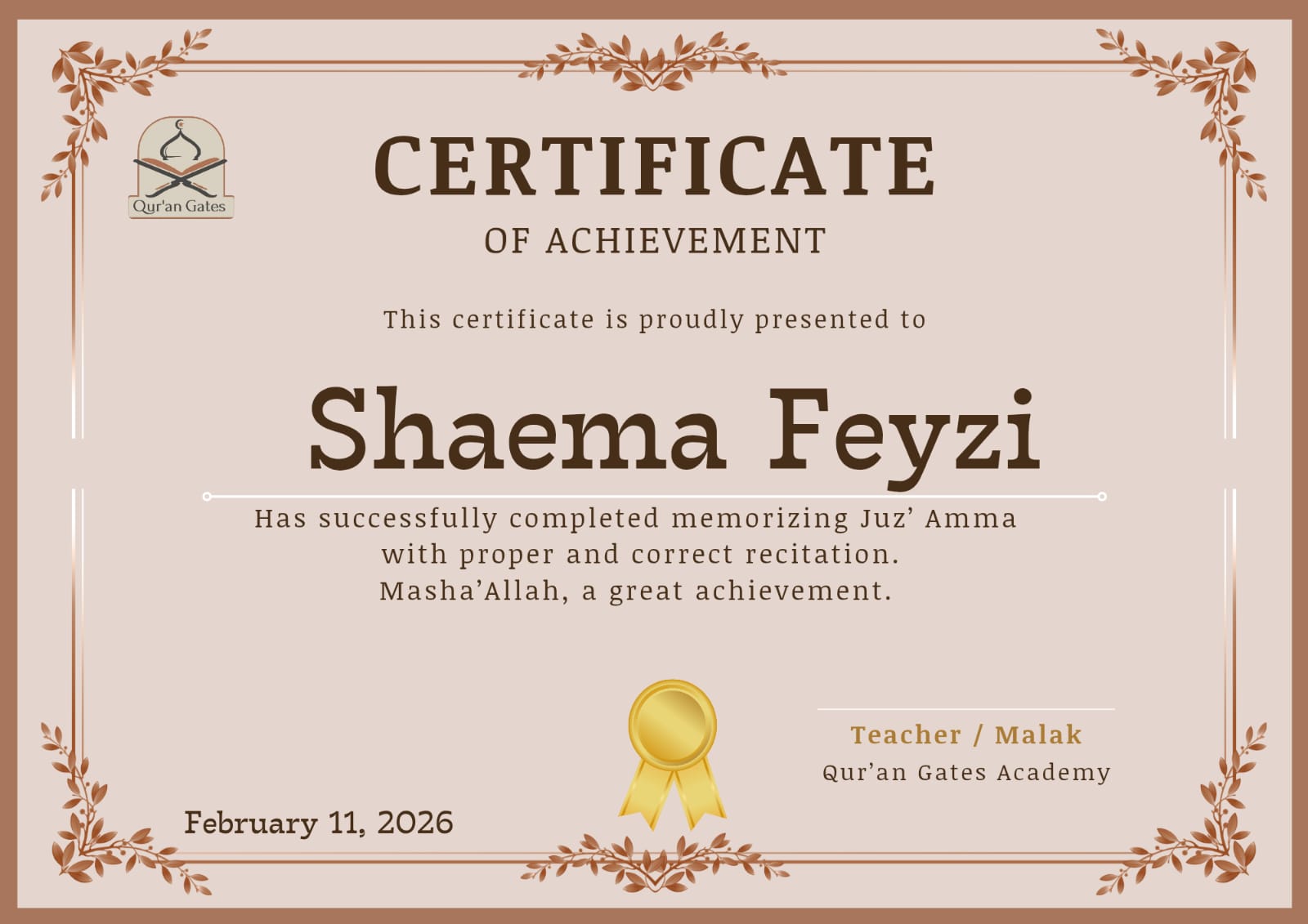 Student Certificate
