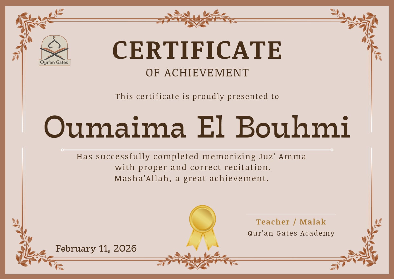 Student Certificate