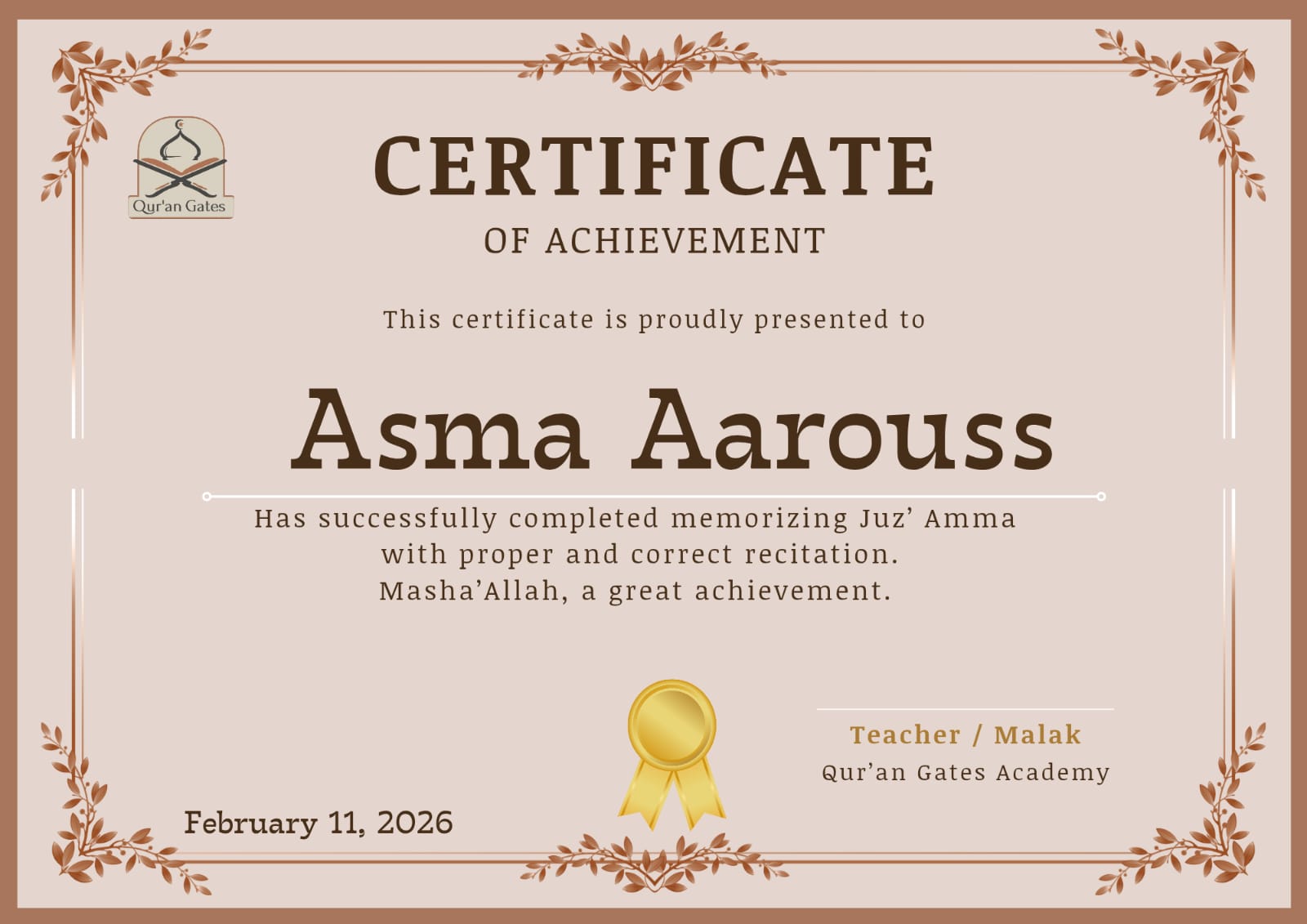 Student Certificate