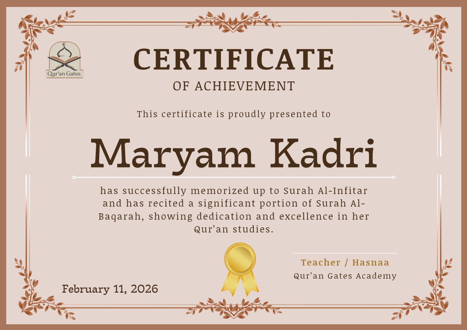 Student Certificate