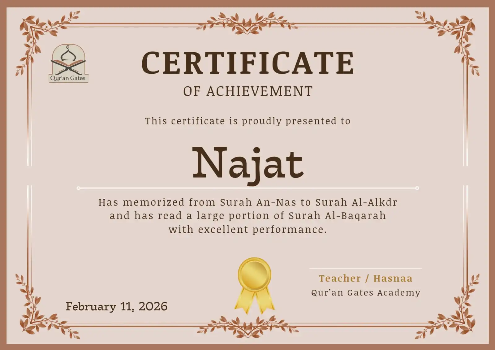 Student Certificate